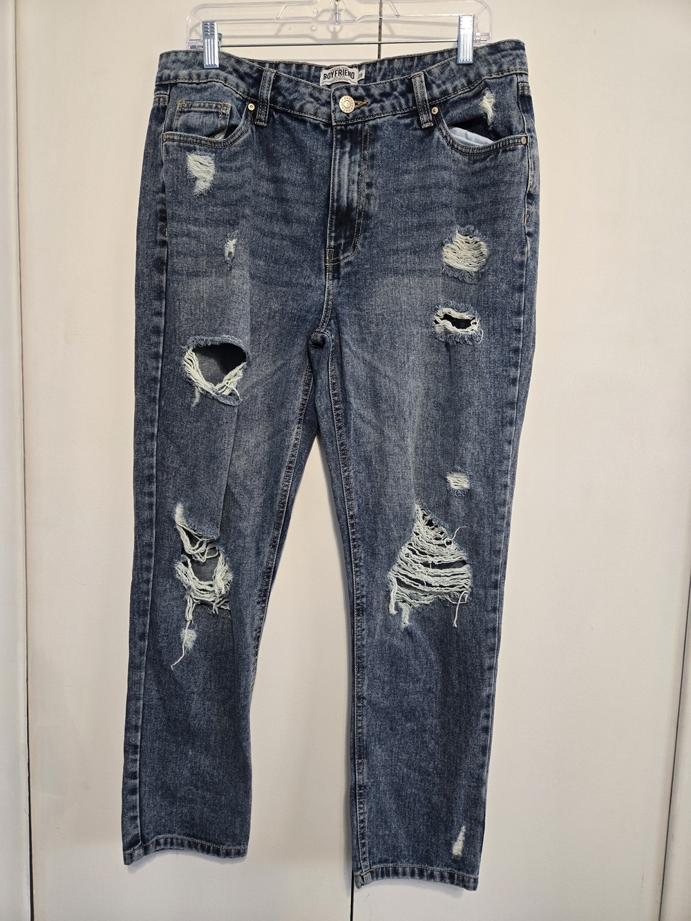 Refuge Denim Boyfriend Jeans Womens 9 Mid Rise Distressed Ripped Y2K Blue